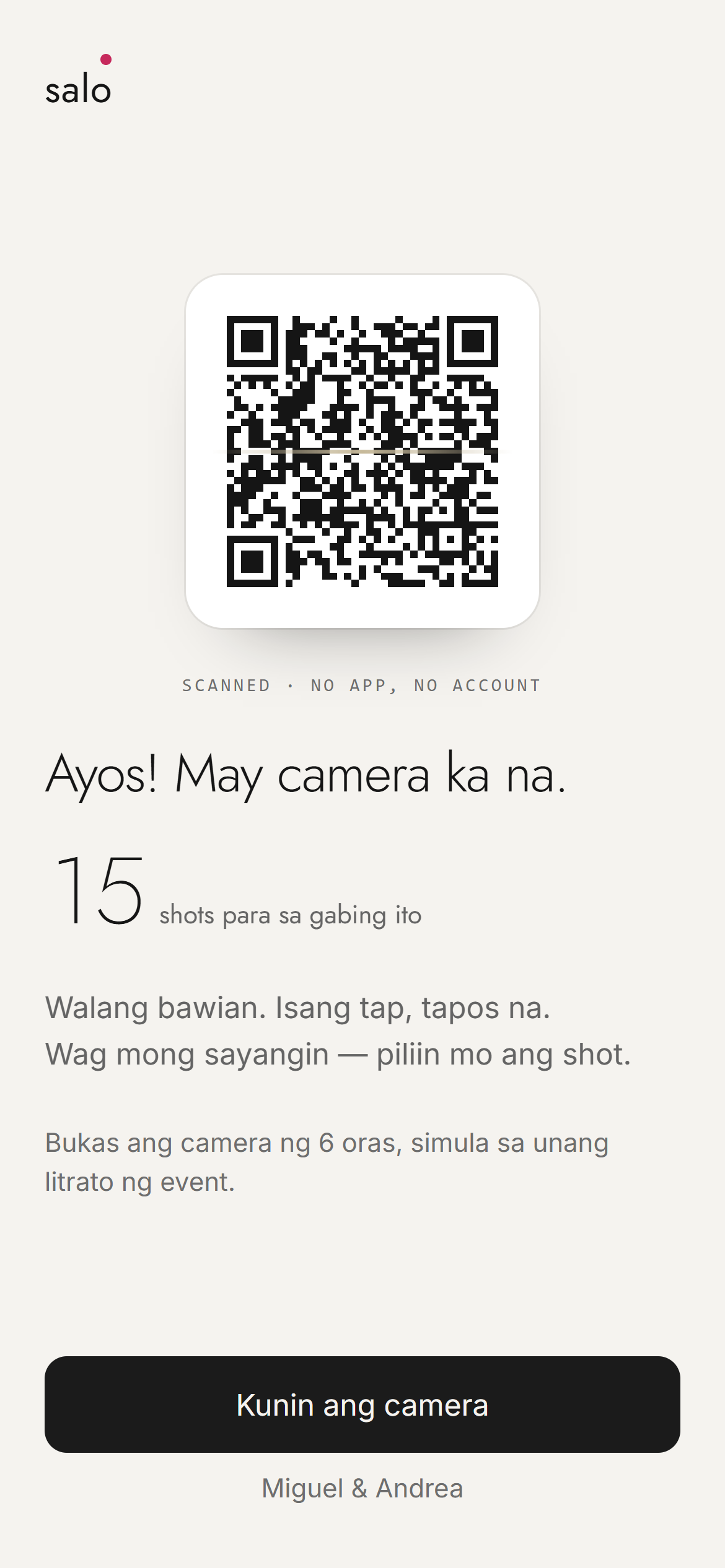 Salo guest camera flow on a phone